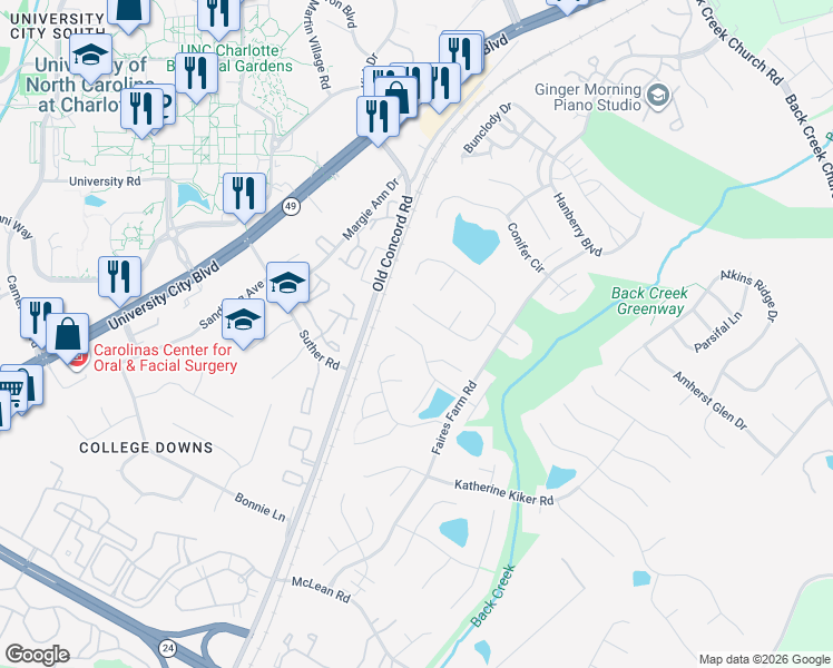map of restaurants, bars, coffee shops, grocery stores, and more near 1531 Jeffrey Bryan Drive in Charlotte