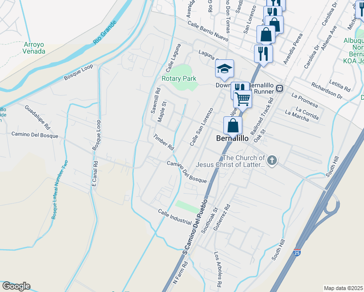 map of restaurants, bars, coffee shops, grocery stores, and more near 1212 Calle Madera in Bernalillo