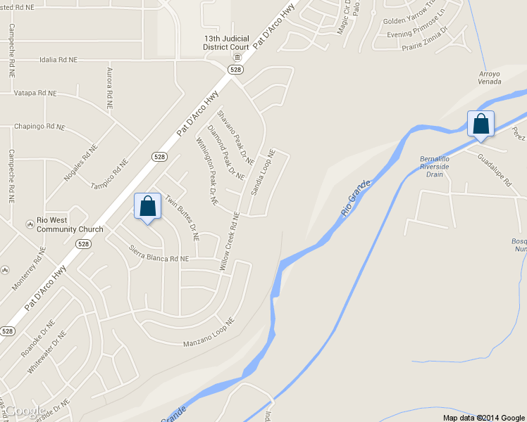 map of restaurants, bars, coffee shops, grocery stores, and more near 2521 Sandia Loop Northeast in Rio Rancho