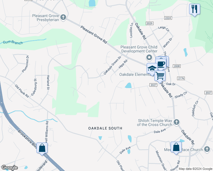map of restaurants, bars, coffee shops, grocery stores, and more near 6124 Whispering Brook Court in Charlotte