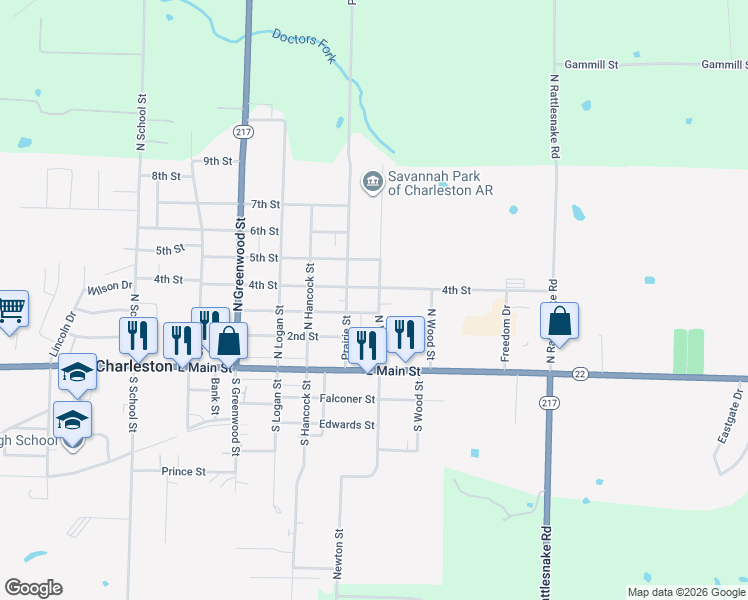 map of restaurants, bars, coffee shops, grocery stores, and more near 22 North Vine Street in Charleston