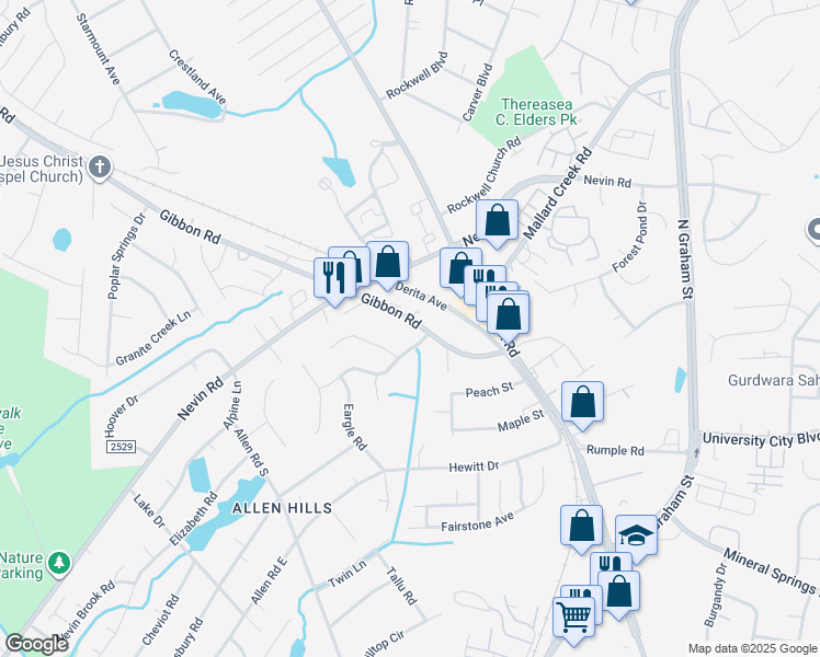 map of restaurants, bars, coffee shops, grocery stores, and more near in Charlotte