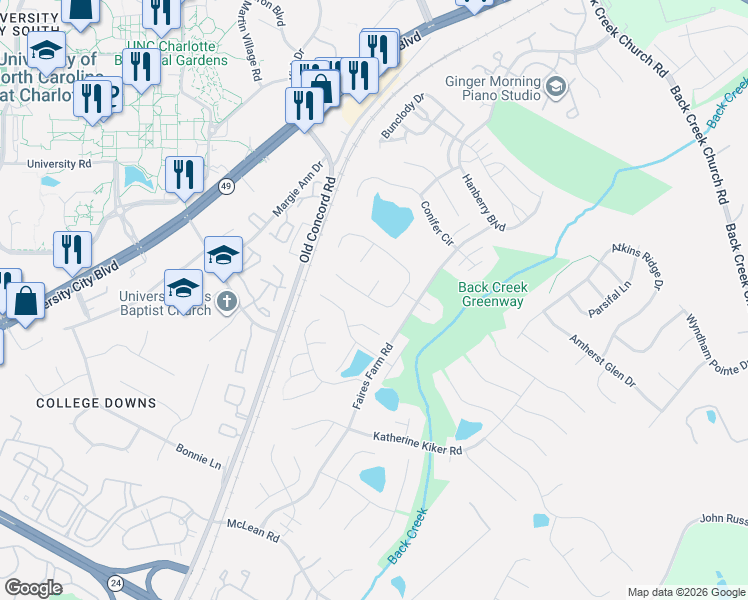 map of restaurants, bars, coffee shops, grocery stores, and more near 9807 Baxter Caldwell Drive in Charlotte