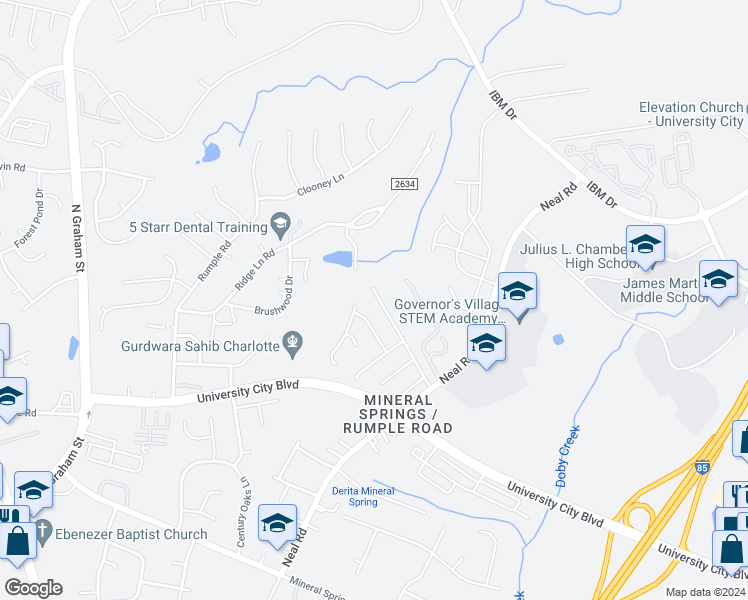map of restaurants, bars, coffee shops, grocery stores, and more near 1535 Rumstone Lane in Charlotte