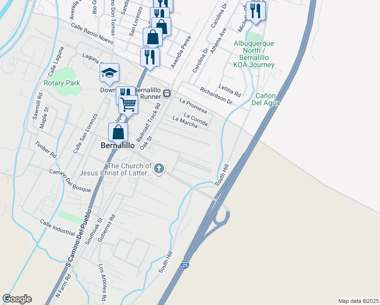 map of restaurants, bars, coffee shops, grocery stores, and more near 9 Mary Hill Road in Bernalillo