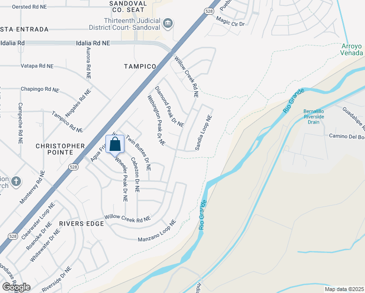 map of restaurants, bars, coffee shops, grocery stores, and more near 2644 Sandia Loop Northeast in Rio Rancho