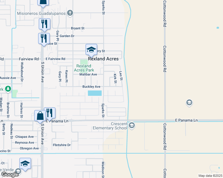 map of restaurants, bars, coffee shops, grocery stores, and more near 505 Buckley Avenue in Bakersfield