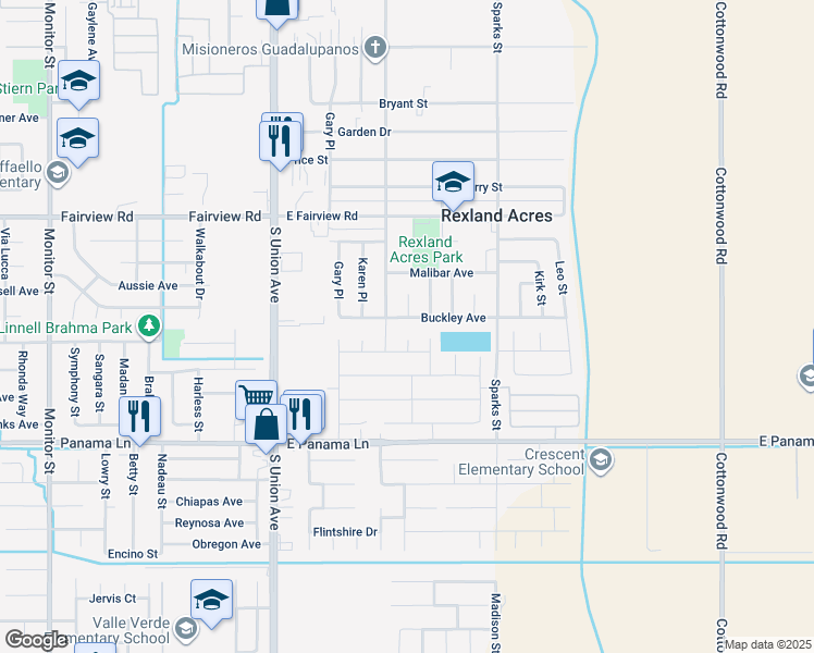map of restaurants, bars, coffee shops, grocery stores, and more near 305 Buckley Avenue in Bakersfield