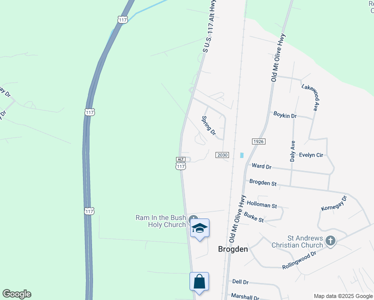 map of restaurants, bars, coffee shops, grocery stores, and more near 3577 South U.S. 117 Alternate Highway in Brogden