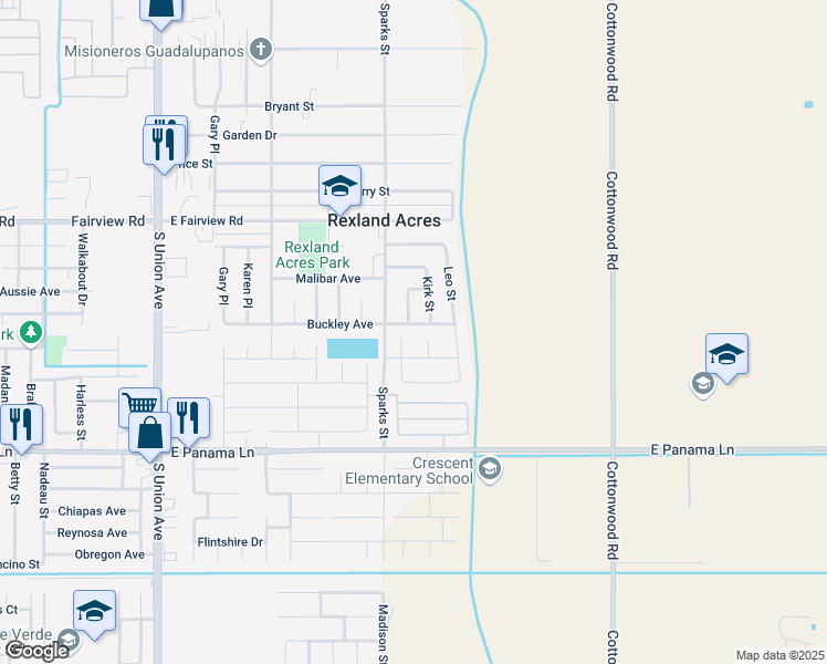 map of restaurants, bars, coffee shops, grocery stores, and more near 505 Buckley Avenue in Bakersfield