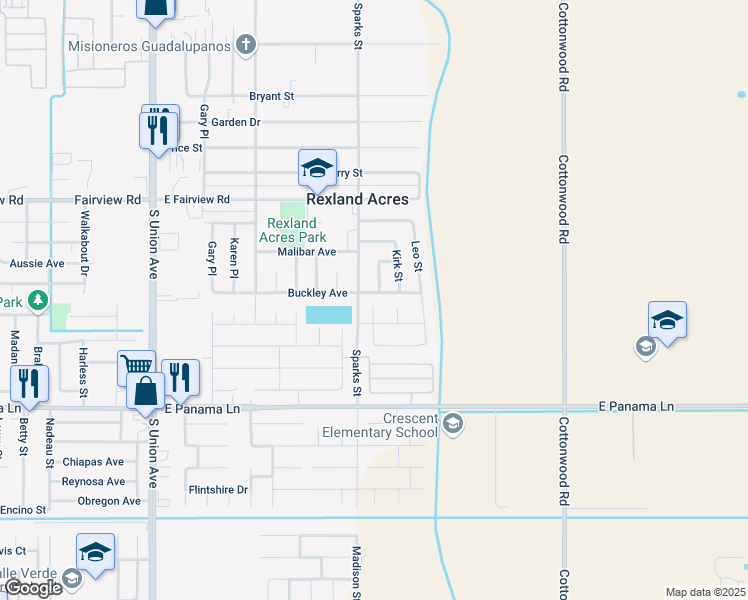 map of restaurants, bars, coffee shops, grocery stores, and more near 505 Buckley Ave in Bakersfield
