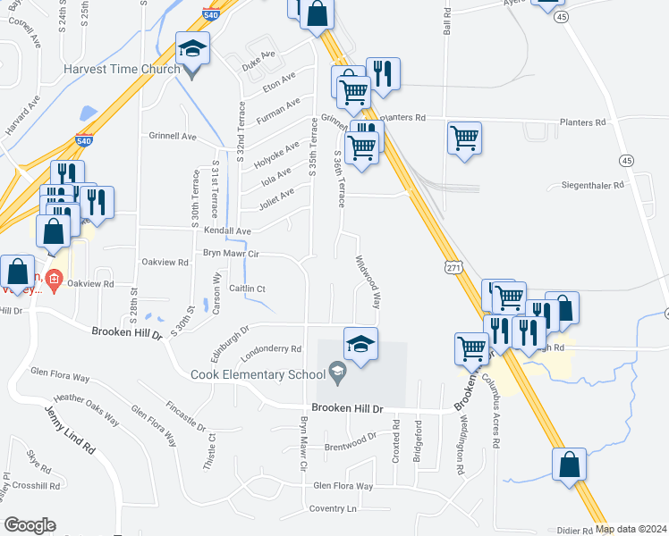 map of restaurants, bars, coffee shops, grocery stores, and more near 8914 South 36th Terrace in Fort Smith