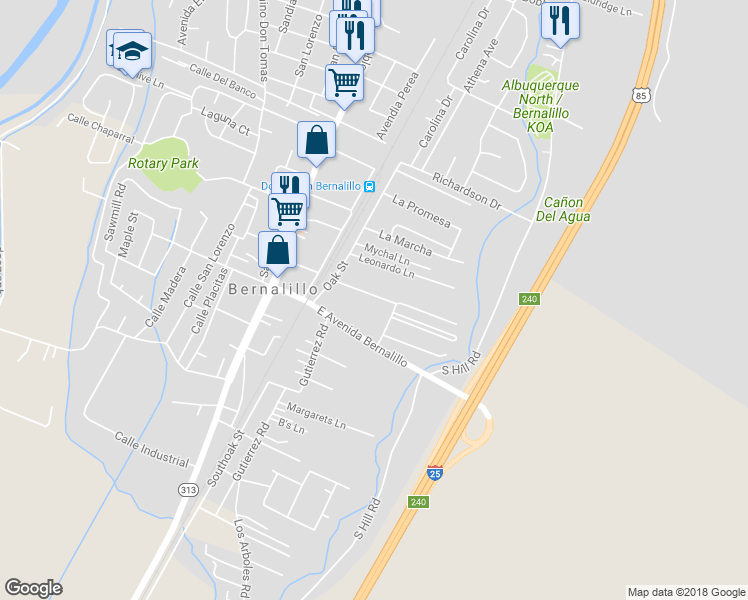 map of restaurants, bars, coffee shops, grocery stores, and more near 411 Charing Cross Loop in Bernalillo