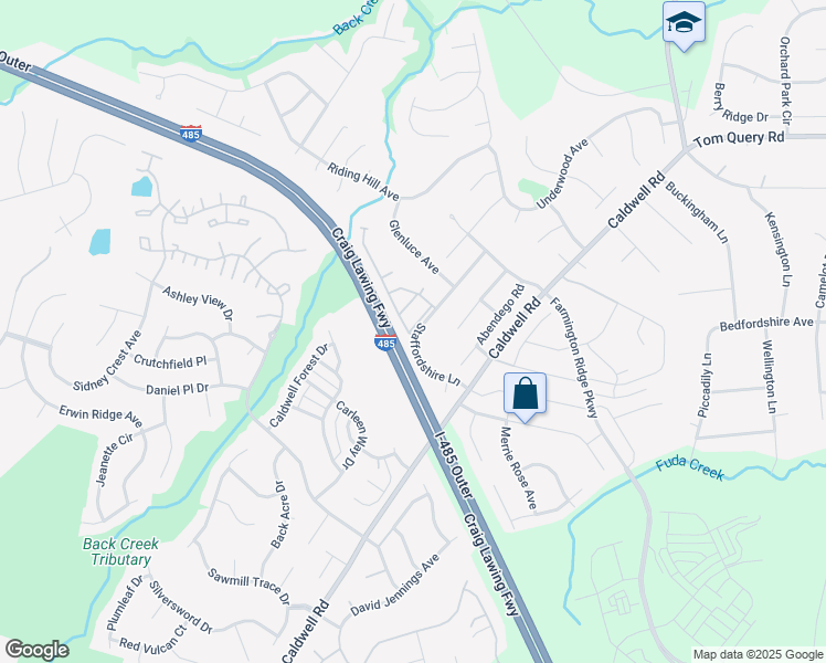 map of restaurants, bars, coffee shops, grocery stores, and more near 4528 Staffordshire Ln in Charlotte