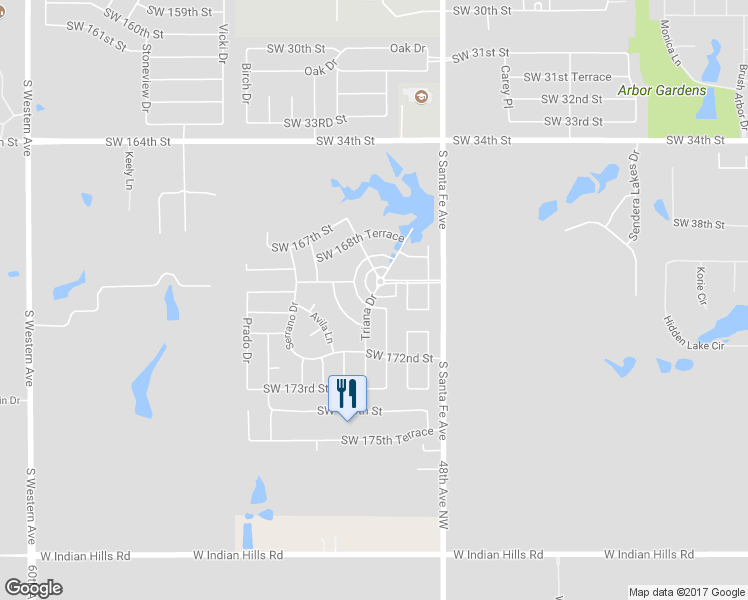 map of restaurants, bars, coffee shops, grocery stores, and more near 17010 Triana Drive in Oklahoma City
