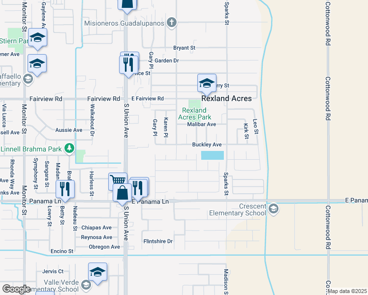 map of restaurants, bars, coffee shops, grocery stores, and more near 305 Buckley Avenue in Bakersfield