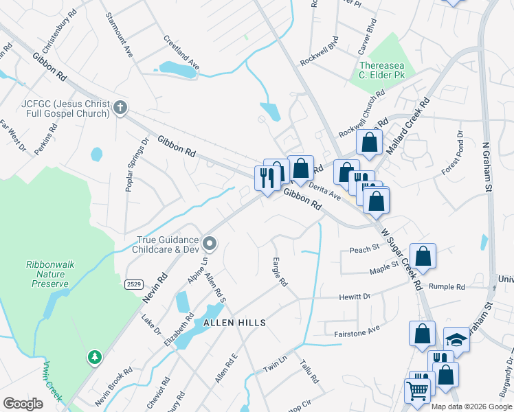 map of restaurants, bars, coffee shops, grocery stores, and more near in Charlotte