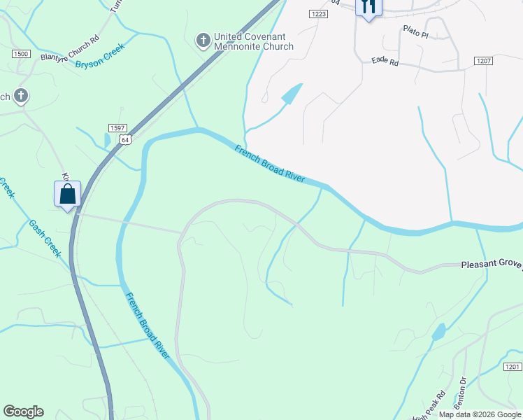 map of restaurants, bars, coffee shops, grocery stores, and more near 2135 Pleasant Grove Road in Hendersonville