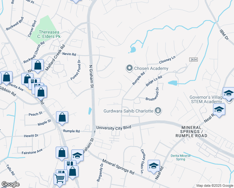 map of restaurants, bars, coffee shops, grocery stores, and more near 6710 Rain Creek Way in Charlotte