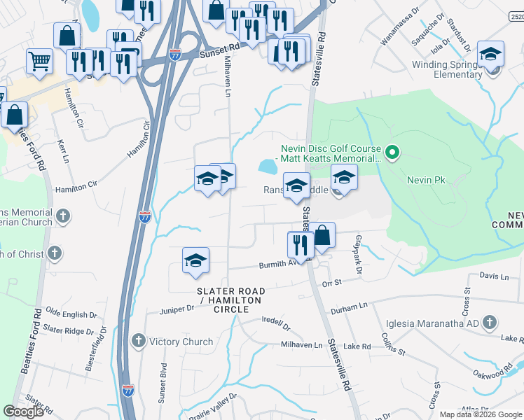 map of restaurants, bars, coffee shops, grocery stores, and more near in Charlotte