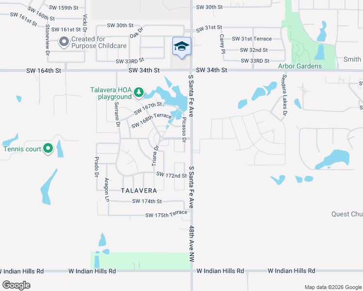 map of restaurants, bars, coffee shops, grocery stores, and more near 17009 Picasso Drive in Oklahoma City