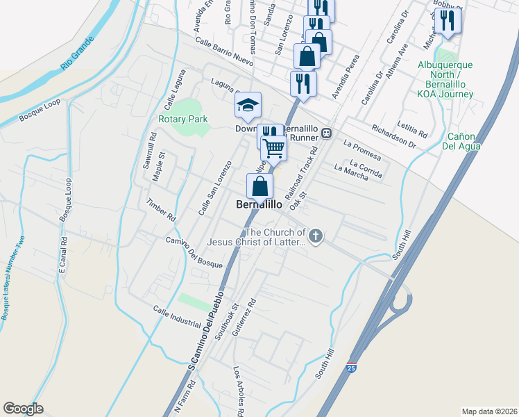 map of restaurants, bars, coffee shops, grocery stores, and more near 111 East Avenida Bernalillo in Bernalillo