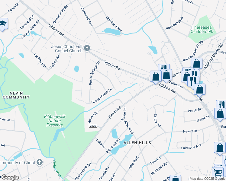 map of restaurants, bars, coffee shops, grocery stores, and more near 3201 Stephens Farm Lane in Charlotte