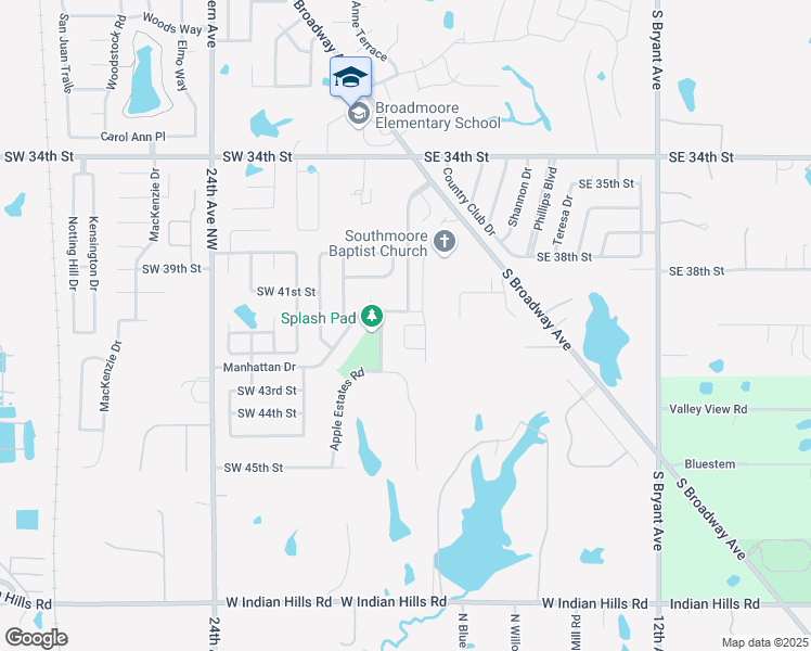 map of restaurants, bars, coffee shops, grocery stores, and more near 505 Southwest 43rd Street in Moore