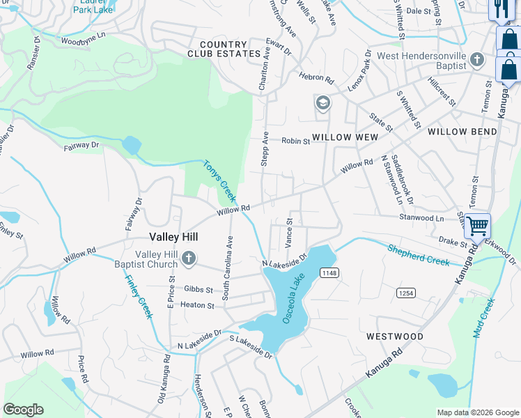 map of restaurants, bars, coffee shops, grocery stores, and more near 115 Blazing Valley Lane in Hendersonville