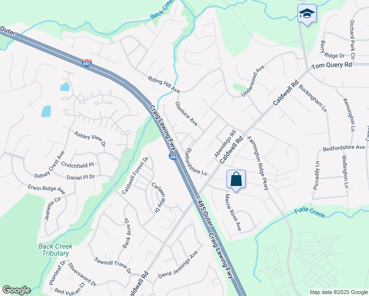 map of restaurants, bars, coffee shops, grocery stores, and more near 4528 Staffordshire Lane in Charlotte
