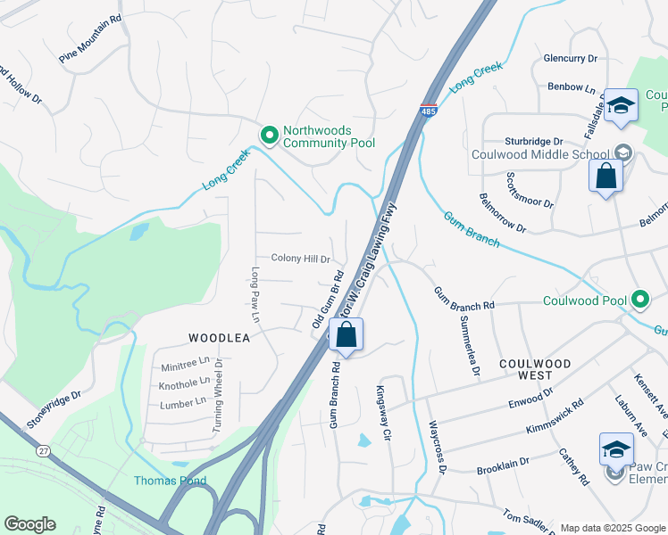map of restaurants, bars, coffee shops, grocery stores, and more near 1308 Retriever Trail in Charlotte