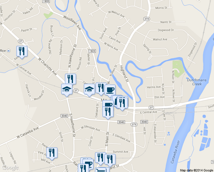 map of restaurants, bars, coffee shops, grocery stores, and more near 151 North Main Street in Mount Holly