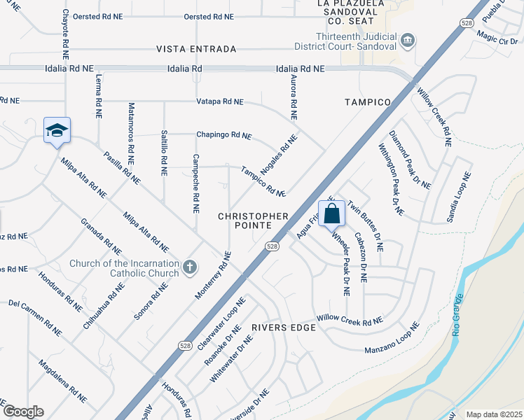 map of restaurants, bars, coffee shops, grocery stores, and more near 2433 Tyler Loop Northeast in Rio Rancho