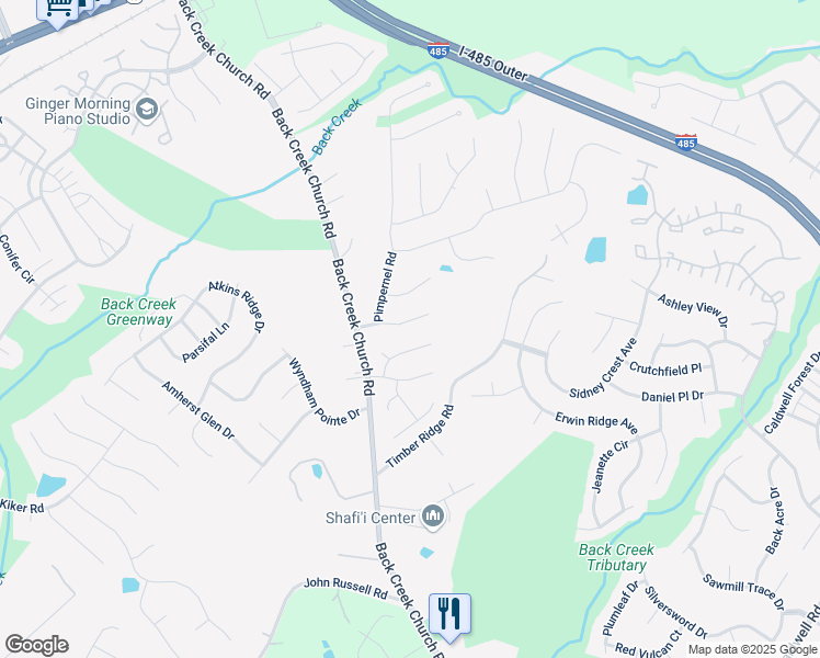 map of restaurants, bars, coffee shops, grocery stores, and more near 2626 Yarrow Road in Charlotte