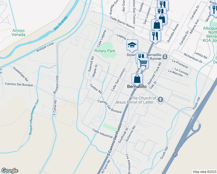 map of restaurants, bars, coffee shops, grocery stores, and more near 1212 Calle Madera in Bernalillo
