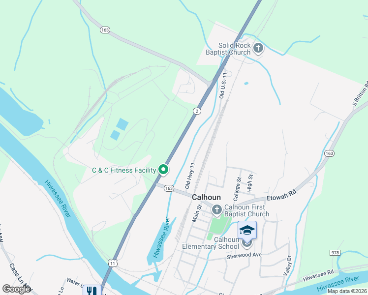 map of restaurants, bars, coffee shops, grocery stores, and more near 5085 U.S. 11 in Calhoun