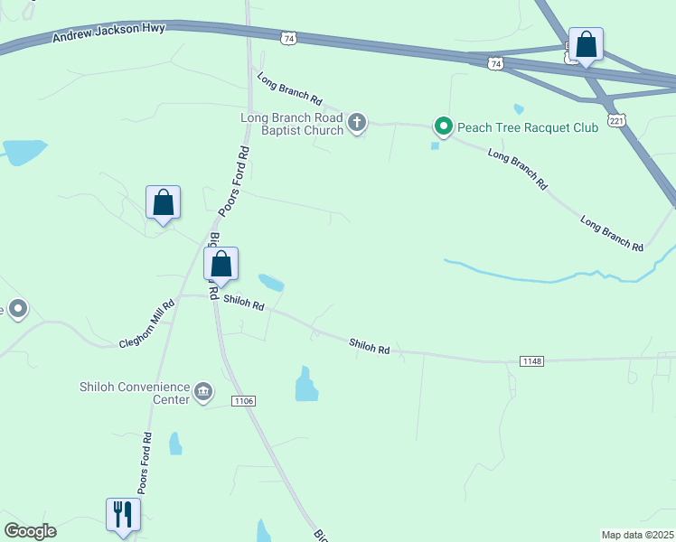 map of restaurants, bars, coffee shops, grocery stores, and more near Shiloh Road in Forest City