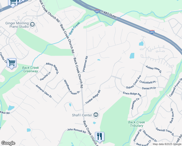 map of restaurants, bars, coffee shops, grocery stores, and more near 2626 Yarrow Road in Charlotte