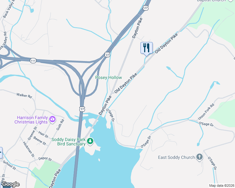 map of restaurants, bars, coffee shops, grocery stores, and more near 303 Soddy View Lane in Soddy-Daisy