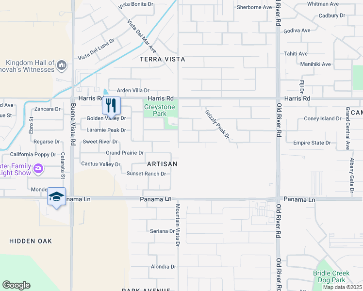 map of restaurants, bars, coffee shops, grocery stores, and more near 10803 Sharktooth Peak Drive in Bakersfield