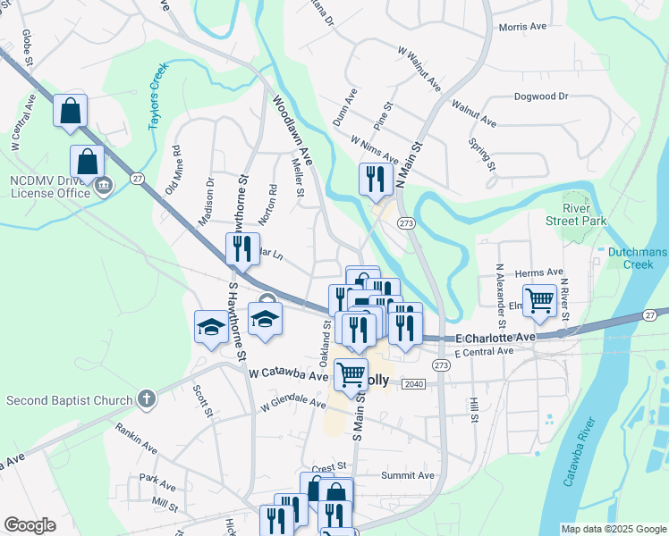 map of restaurants, bars, coffee shops, grocery stores, and more near 100 Cedar Lane in Mount Holly