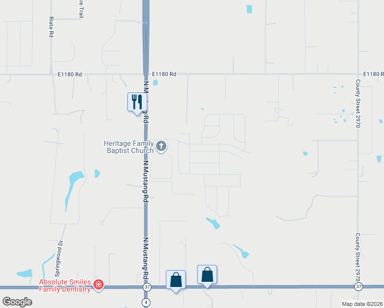 map of restaurants, bars, coffee shops, grocery stores, and more near Audrey Drive in Tuttle