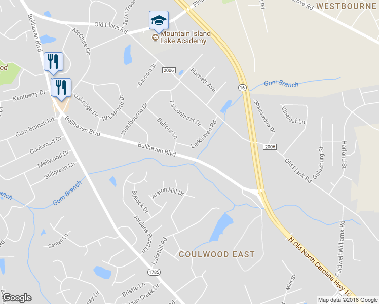 map of restaurants, bars, coffee shops, grocery stores, and more near 8207 Larkhaven Road in Charlotte