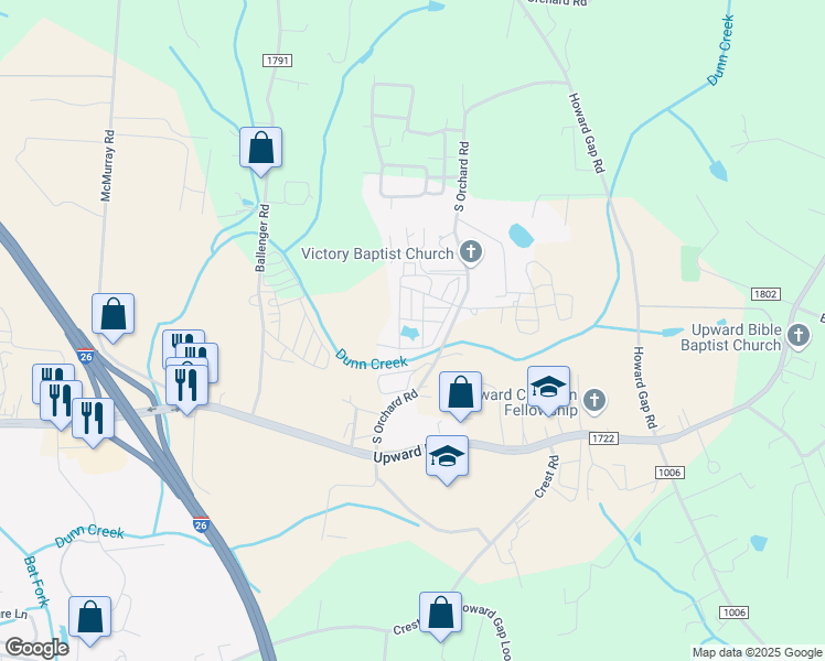 map of restaurants, bars, coffee shops, grocery stores, and more near 24 Empire Lane in Flat Rock