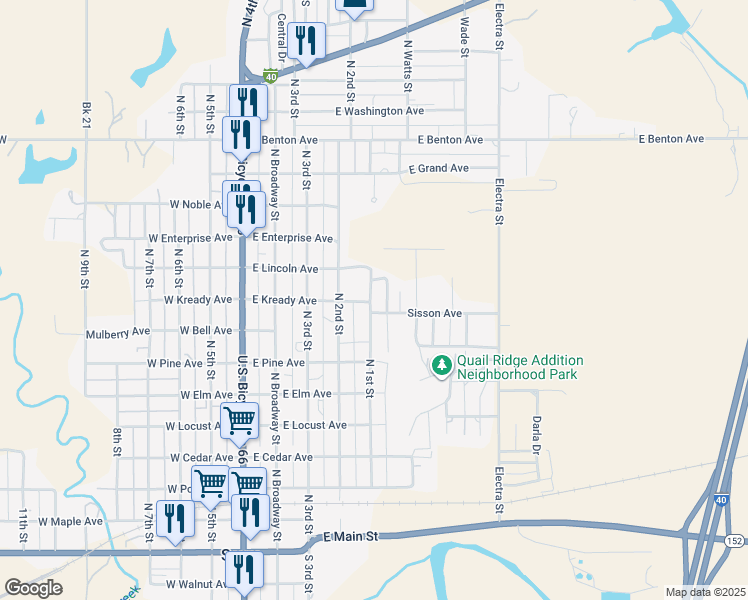 map of restaurants, bars, coffee shops, grocery stores, and more near 102 Sisson Avenue in Sayre