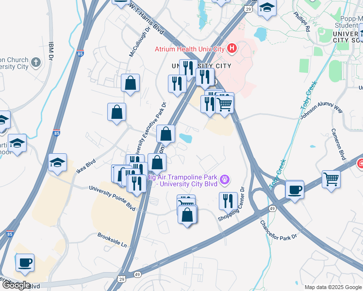 map of restaurants, bars, coffee shops, grocery stores, and more near 8309 Russell Road in Charlotte