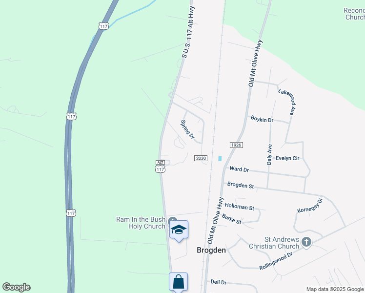 map of restaurants, bars, coffee shops, grocery stores, and more near 3577 U.S. 117 Alternate in Dudley