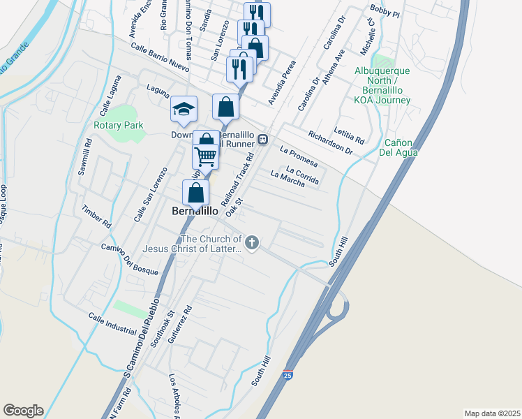 map of restaurants, bars, coffee shops, grocery stores, and more near 411 Charing Cross Loop in Bernalillo