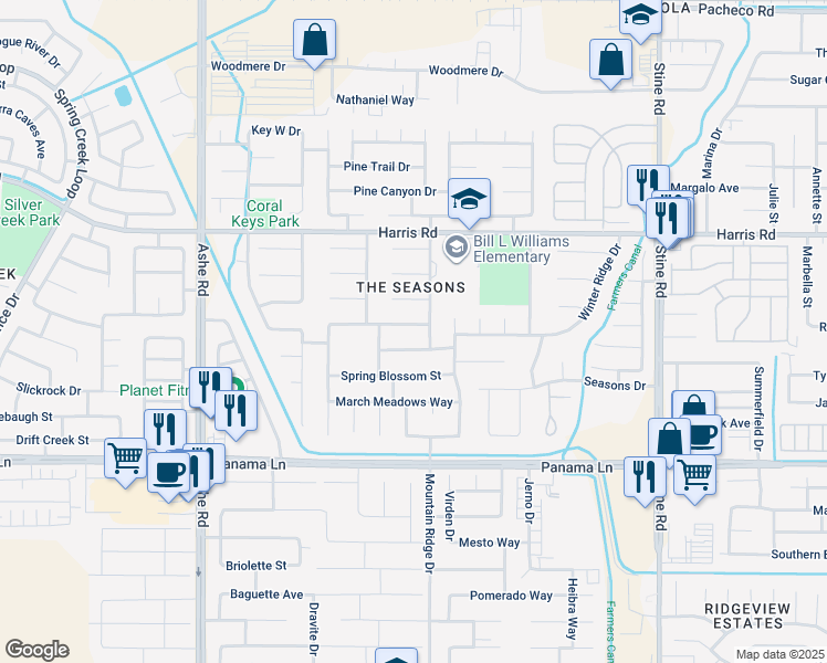 map of restaurants, bars, coffee shops, grocery stores, and more near 5711 Summer Country Drive in Bakersfield