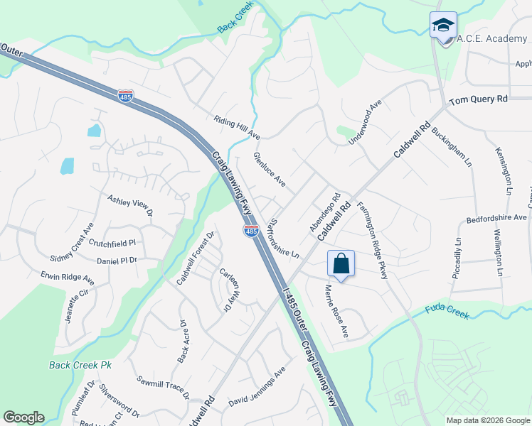 map of restaurants, bars, coffee shops, grocery stores, and more near 4528 Staffordshire Lane in Charlotte